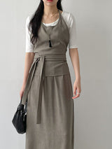 [SET] Flannel Halterneck Skirt Two-Piece