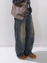 (UNISEX) ピンタックワイドデニムパンツ