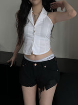 y2k back slit halter vest