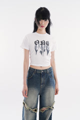 フェードシャドープリントクロップTシャツ