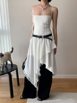 Unbalanced Square Sleeveless Slimming Frill Dress