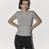 Slim label half tee Gray