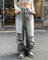 グレーダメージワイドパンツ