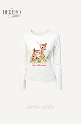 バンビ ラウンド スパンデックス ロングスリーブ Tシャツ