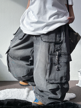 D-RING ZIPPER CARGO BALLOON PARACHUTE LONG PANTS🪽🩵🖤 - 2 COLORS