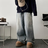 [Fleece lining]linen hem snapwashed wide denim pants-3 Tier Length