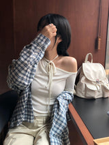 One-shoulder Ribbon Tee