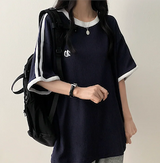 タニエンブロイダリーパターンワッフルトラックボクシーフィット半袖Tシャツ