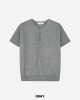 Needle Henley Neck Short Sleeve Knit