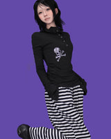 スカル ハイネック スリムTシャツ