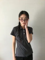 Shirring Dot Collar T-Shirt (3color)