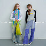 Riverstone Plus フルーツプリント ラグラン袖 コントラストストライプ 長袖Tシャツ