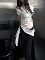 one-shoulder wrap set top (2color)