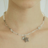 Glitter Double Star Clear Beads Necklace