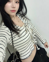 Stripe Ribbon Knit Cardigan