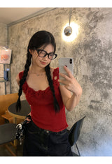Summer knit flower sleeveless tee