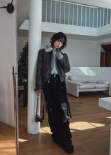 [premium] Frame Raccoon Collar Leather Jacket