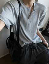 ラッシュカンワッフルヘンリーネックショートスリーブ