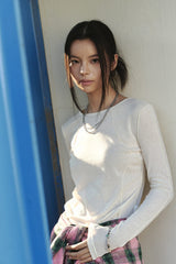シースルーラインレイヤードロングスリーブ - IVORY