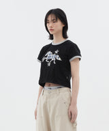 スリー スター ホース パッチ クロップ ティーシャツ　ブラック