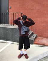 ワッフルハイネックフィンガーホールフーディー