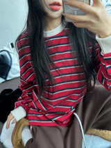 STRIPE OVER BOXY BOYFRIEND ロングスリーブTシャツ ❤💚🩵🧸4COLOR