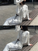 Obi Color Block Strap Pintuck Wide Long Slacks Pants (3 Colors)
