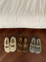 Fluffy Roomy Cozy Fleece Mary Jane Flats