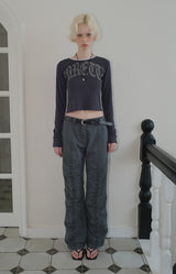 C LACE NECK LOGO T-SHIRT_CHARCOAL