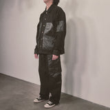 faux leather mix denim shirt_black