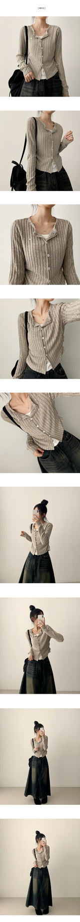 Cardi side-shirring badge ribbed knit cardigan