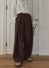 Leaf double pin tuck string wide slacks