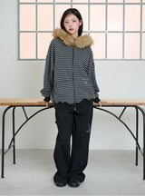 STRIPE WINGS FUR HOODIE ZIP-UP