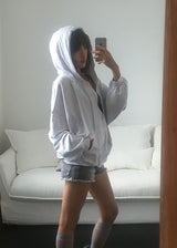 SHIRRING HOOD ZIP-UP 