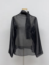 [Tie Set] See-through High Neck Overfit Blouse