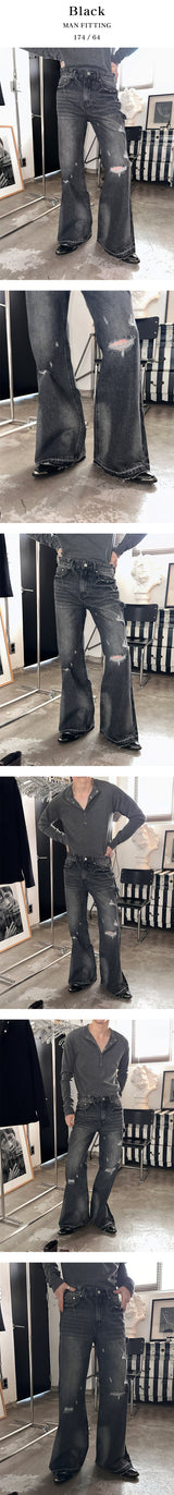 [Unisex] Damage boots cut flare pants