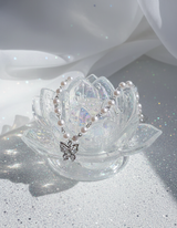 バタフライフェアリーパールチョーカーネックレス - Silver Color