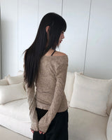 Bimu ribbed strap sleeveless レイヤードオフショルダーロングスリーブTシャツ