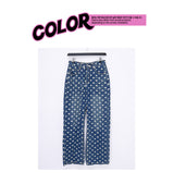 heart pattern denim pants