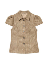 TWINKLE TWEED PUFF JACKET BLOUSE IN DARK BEIGE