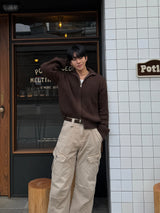 Fold crop knit zip up
