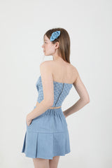 Denim Ribbon Crop Top Light Blue