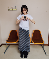 CHECK LAYERED WRAP LONG SKIRT