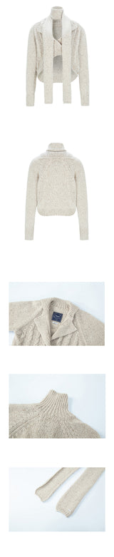 MUFFLER & TWO WAY CARDIGAN - OATMEAL