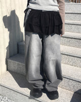 String wide denim pants