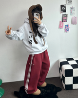FLEECE❤TRACK LINE 3 LINE LONG PANTS ❤🖤🤍💙🩶5COLOR