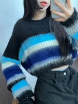 STRIPE CROPPED ANGORA KNIT 🩷🤎🩵🩶2COLOR