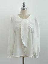 Marron Volume Ribbon Puff Blouse