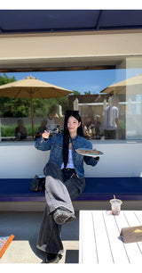 ノーカラーデニムビンテージジップアップジャケット
