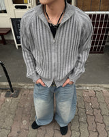 ダメージド ニット ジップアップ